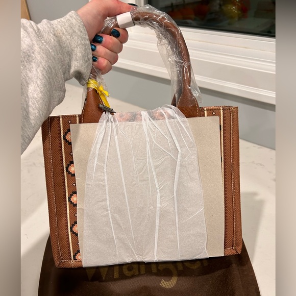 SOUTHWESTERN PRINT CROSS BODY CANVAS MINI TOTE IN DARK BROWN - Picture 3 of 5